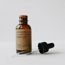 Load image into Gallery viewer, Beard oil in an amber bottle with glass dropper

