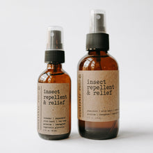 Load image into Gallery viewer, Bug spray that is an insect repellent and bug bite relief. 2 oz and 4 oz amber spray bottles
