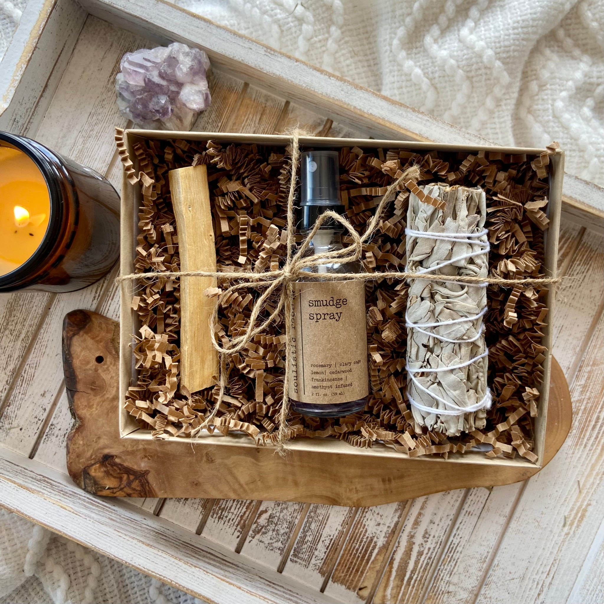 Natural Smudge Spray Set | Amethyst Spray + Sage + Palo Santo